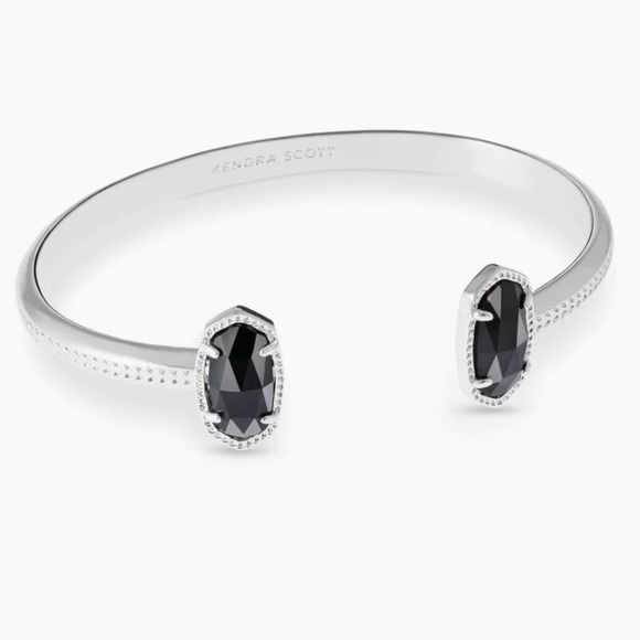 NWT Kendra Scott Elton Silver Cuff Bracelet in Black Opaque Glass - Picture 4 of 9